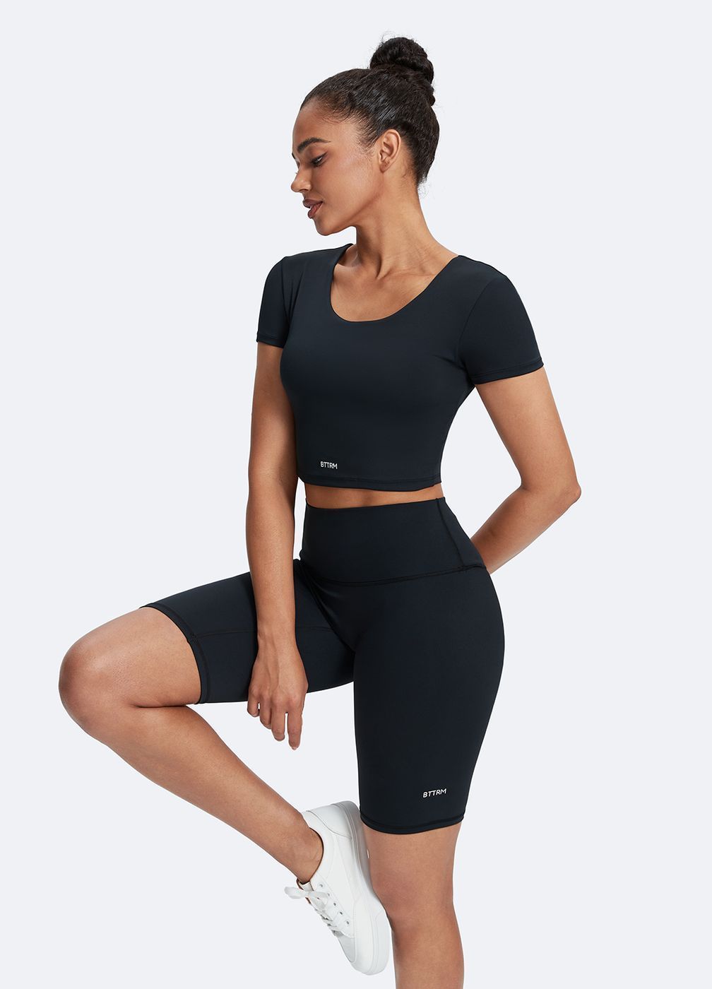 Round Neck Crop Top in Black, detail