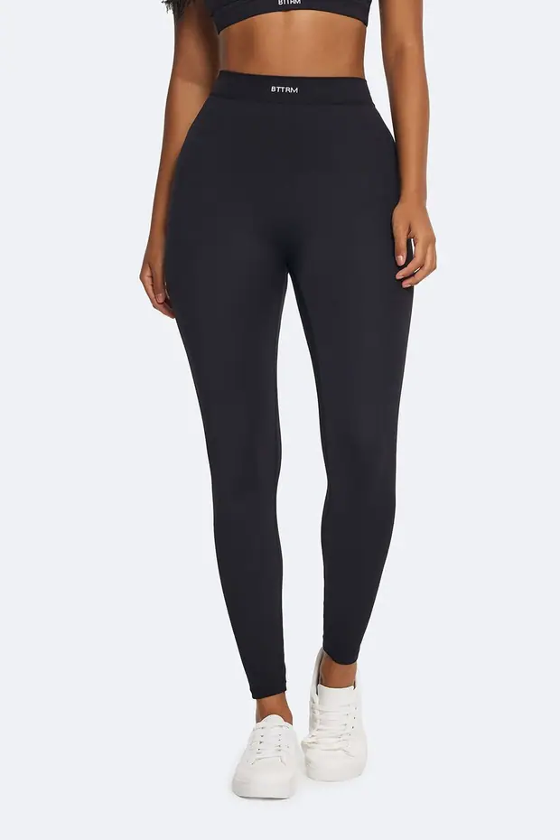 Ruched High-waisted Leggings in Black, front view