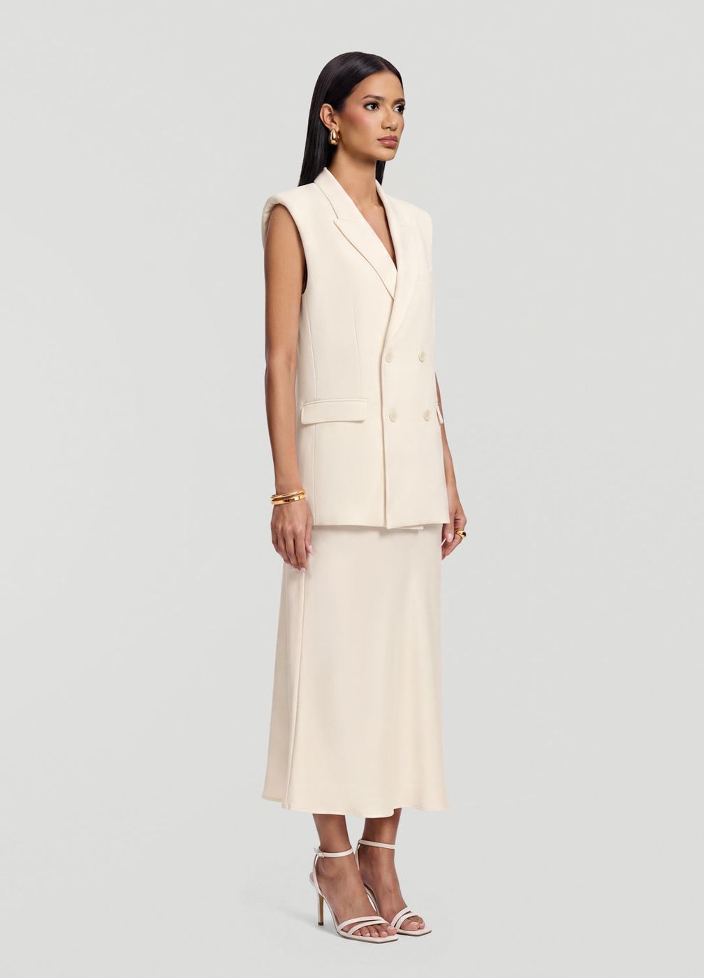 Satin Midi Skirt in Ivory, second view