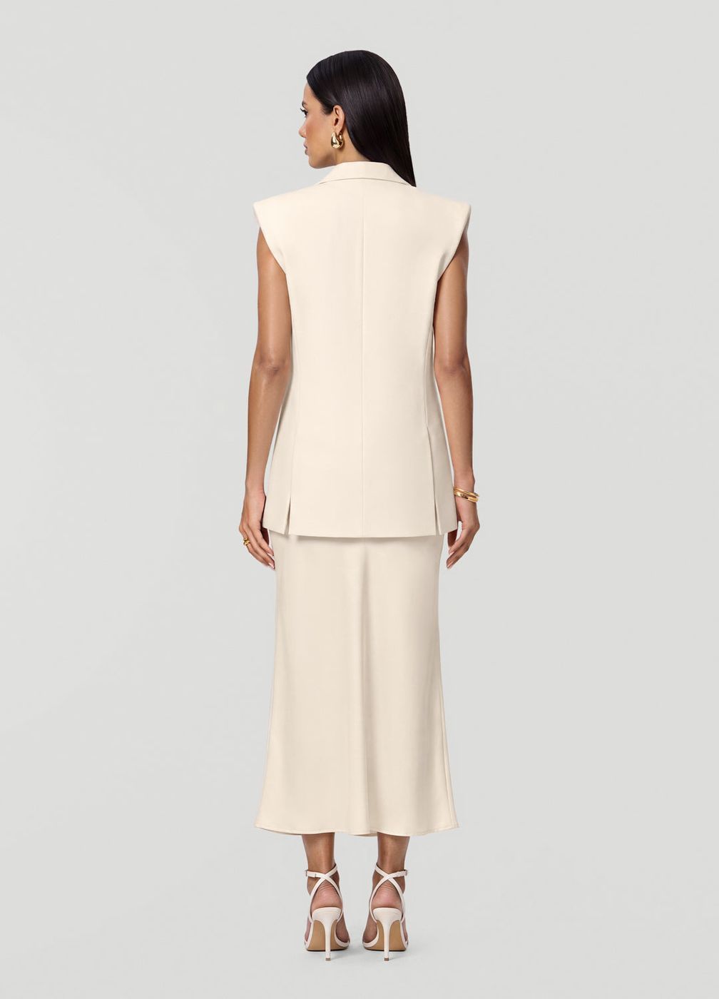 Satin Midi Skirt in Ivory, detail