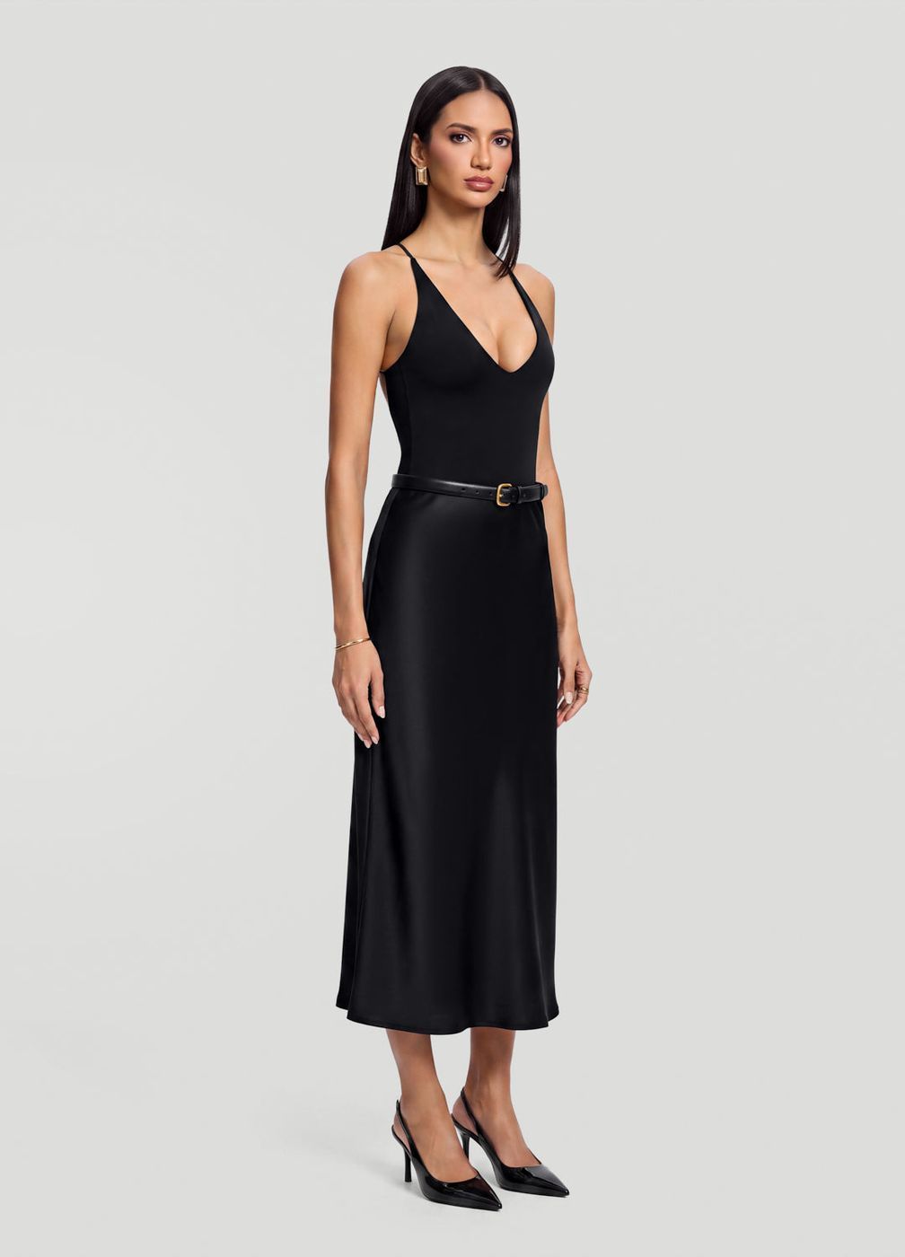 Satin Midi Skirt in Black, second view