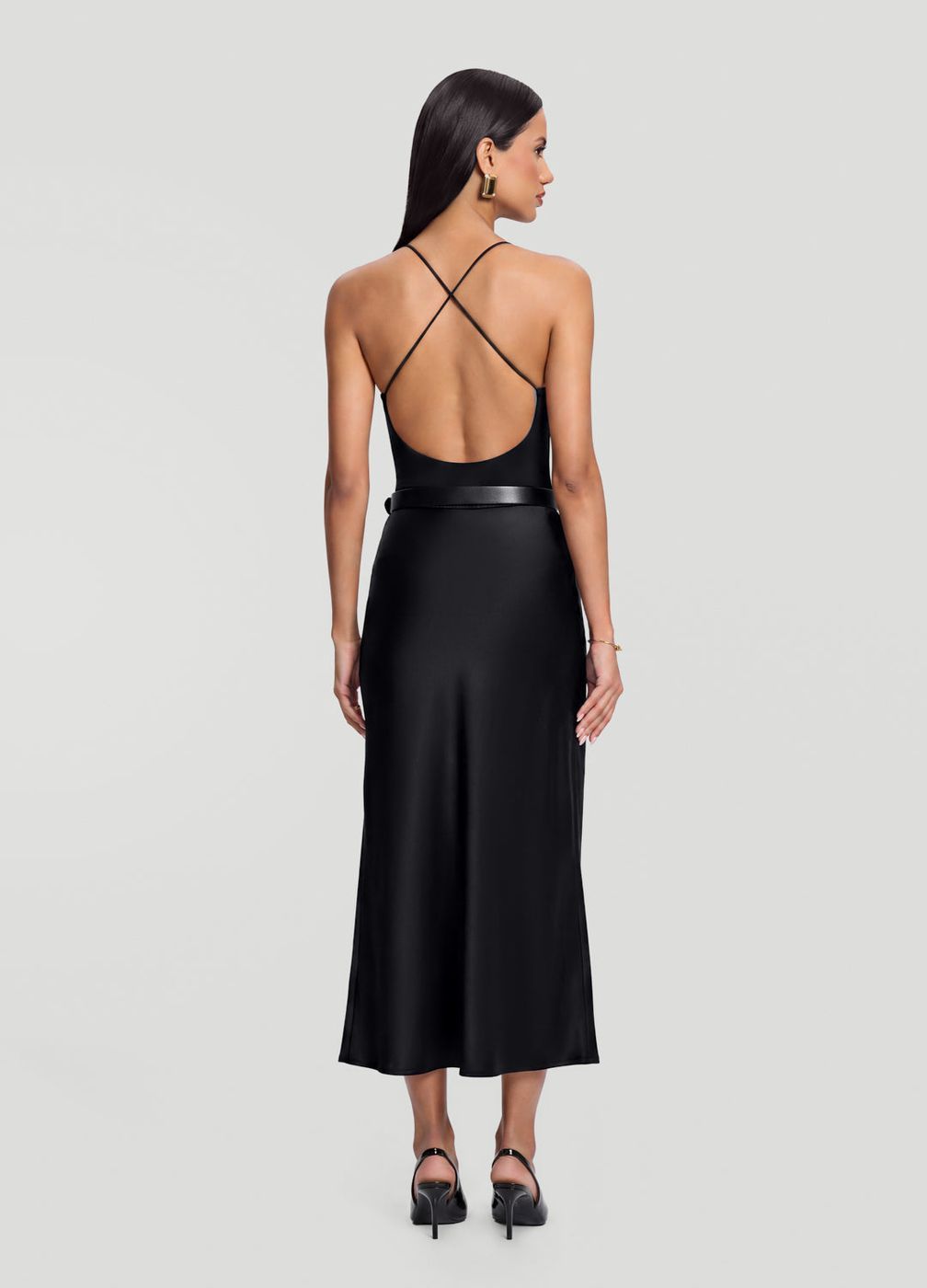Satin Midi Skirt in Black, detail