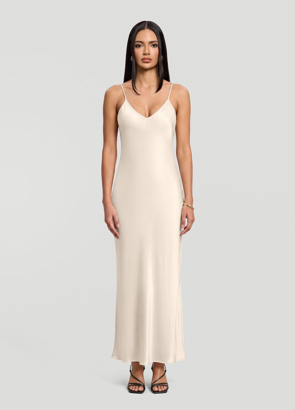 Satin Slip Maxi Dress in Ivory, front view