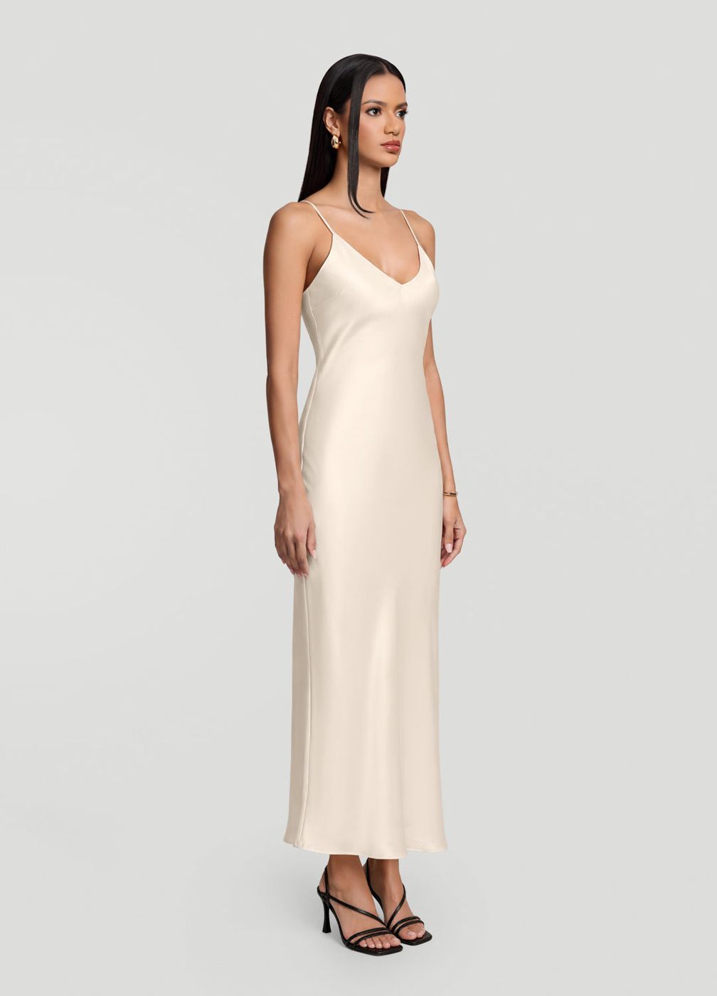 Satin Slip Maxi Dress in Ivory, second view
