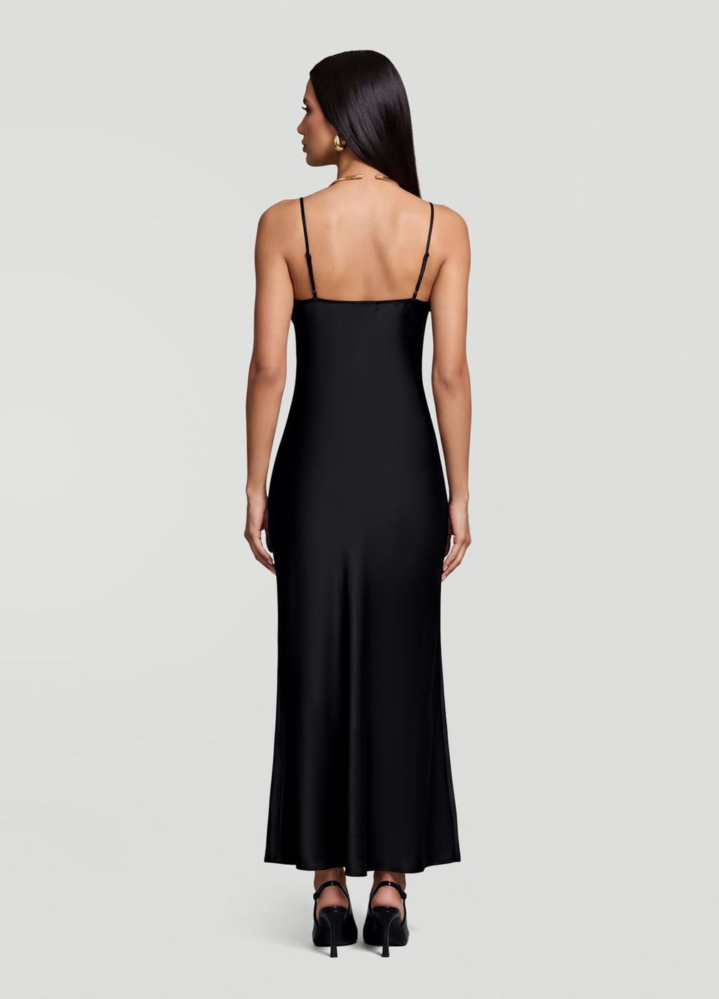 Satin Slip Maxi Dress in Black, detail