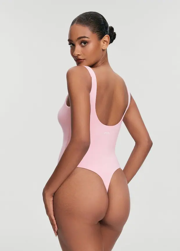 Scoop Back Bodysuit in Ballet Pink, front view