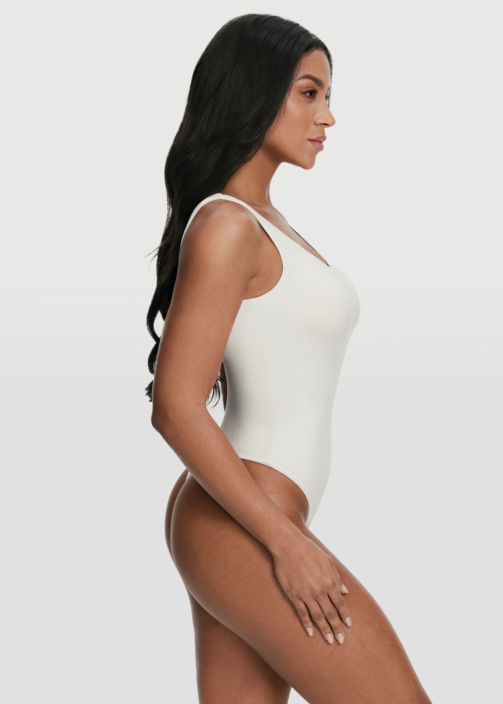 Scoop Back Bodysuit in White, detail