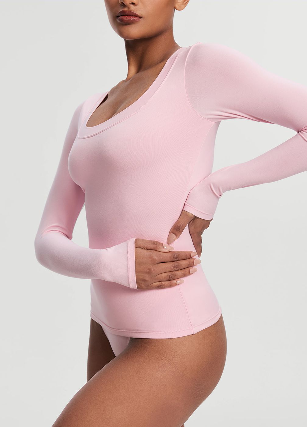 Scoop Neck Long Sleeve Top in Ballet Pink, second view