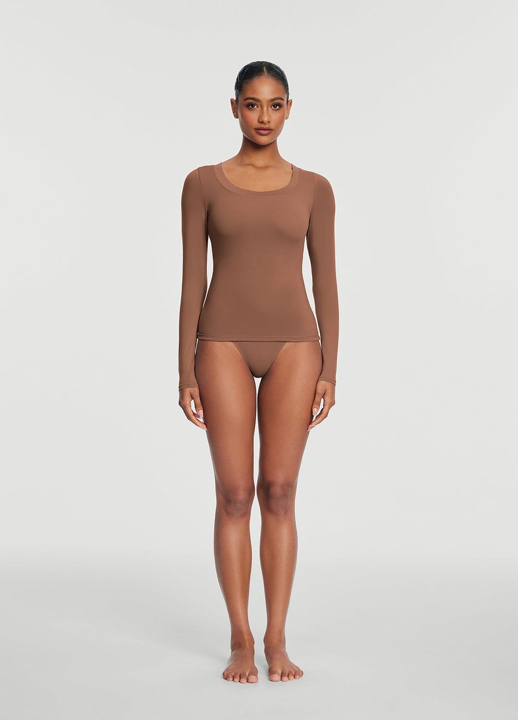 Scoop Neck Long Sleeve Top in Mocha, second view