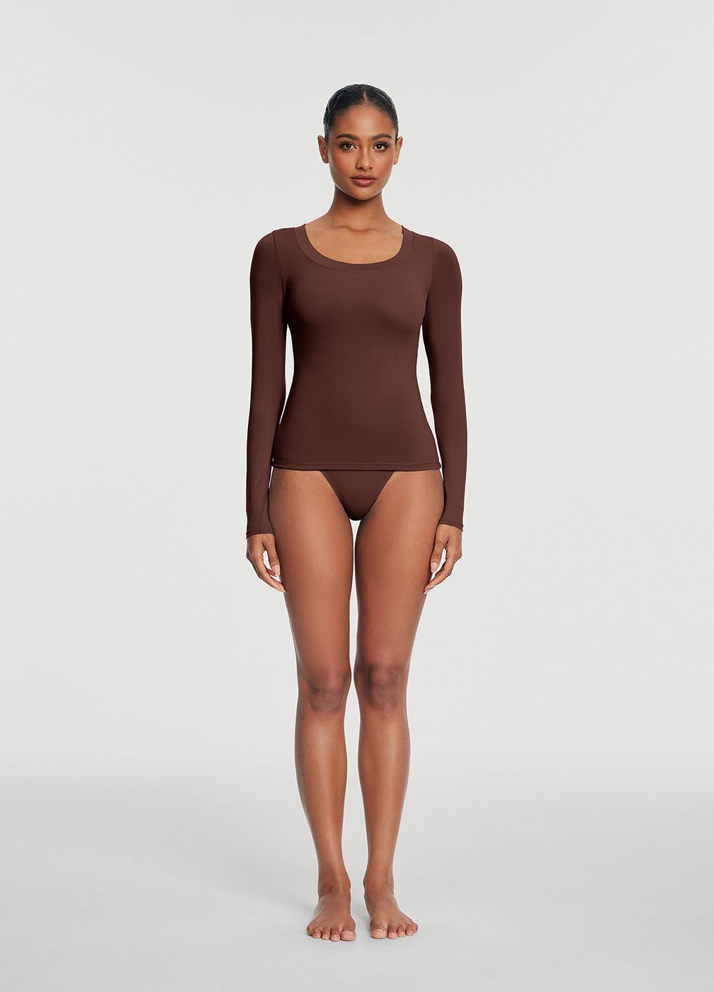 Scoop Neck Long Sleeve Top in Chocolate, second view