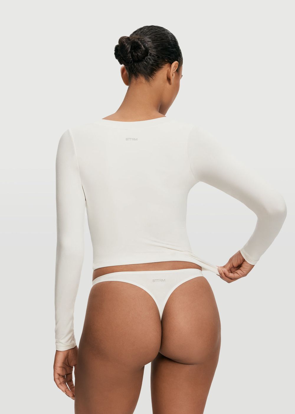 Scoop Neck Long Sleeve Top in White, second view