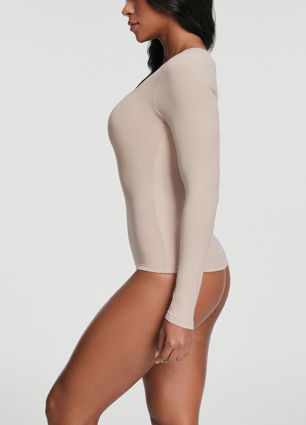 Scoop Neck Long Sleeve Top in Oat Milk, detail