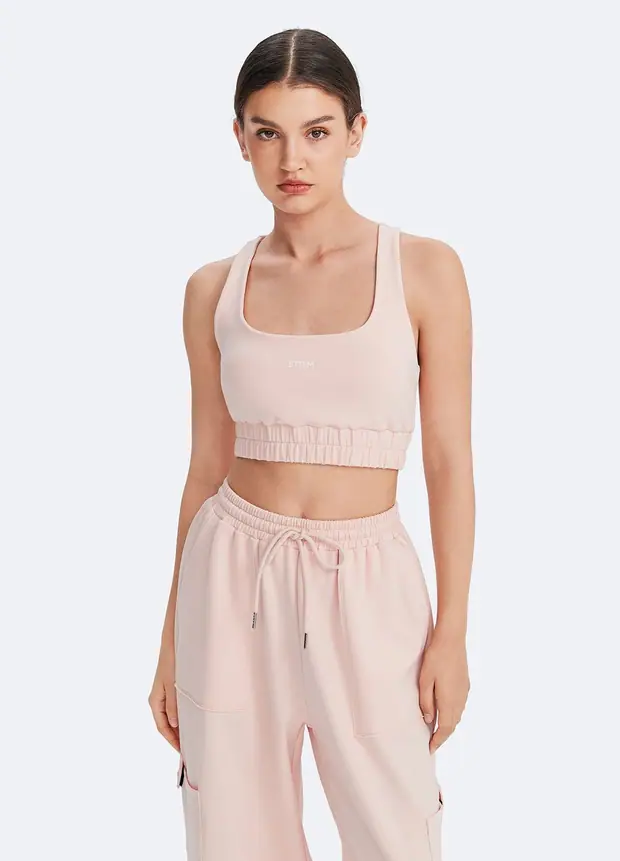 Scoop Neck Racerback Bra in Marshmallow Pink, front view