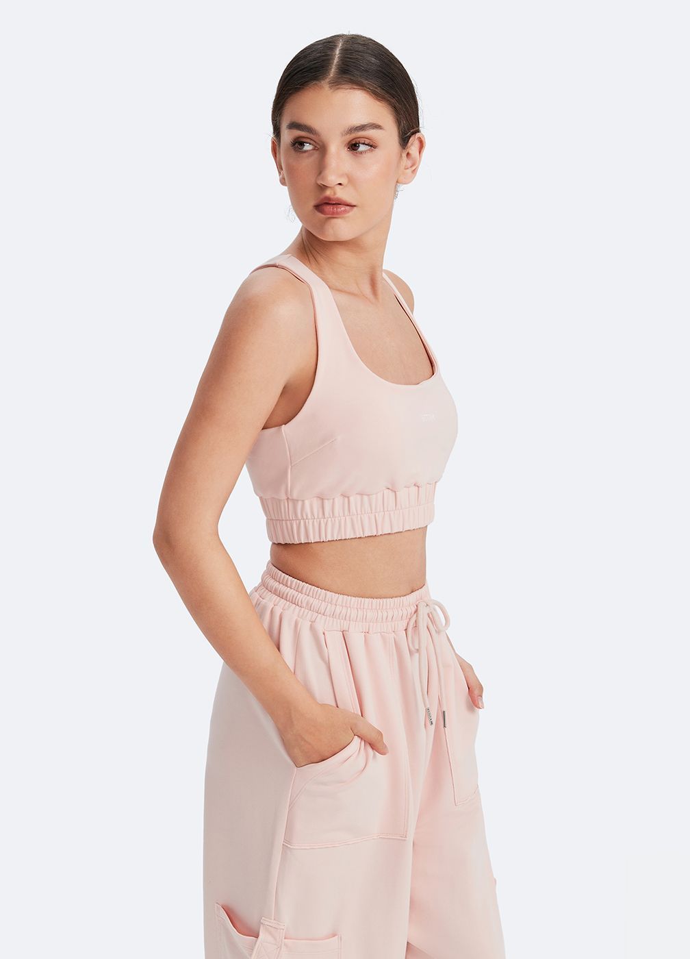 Scoop Neck Racerback Bra in Marshmallow Pink, detail