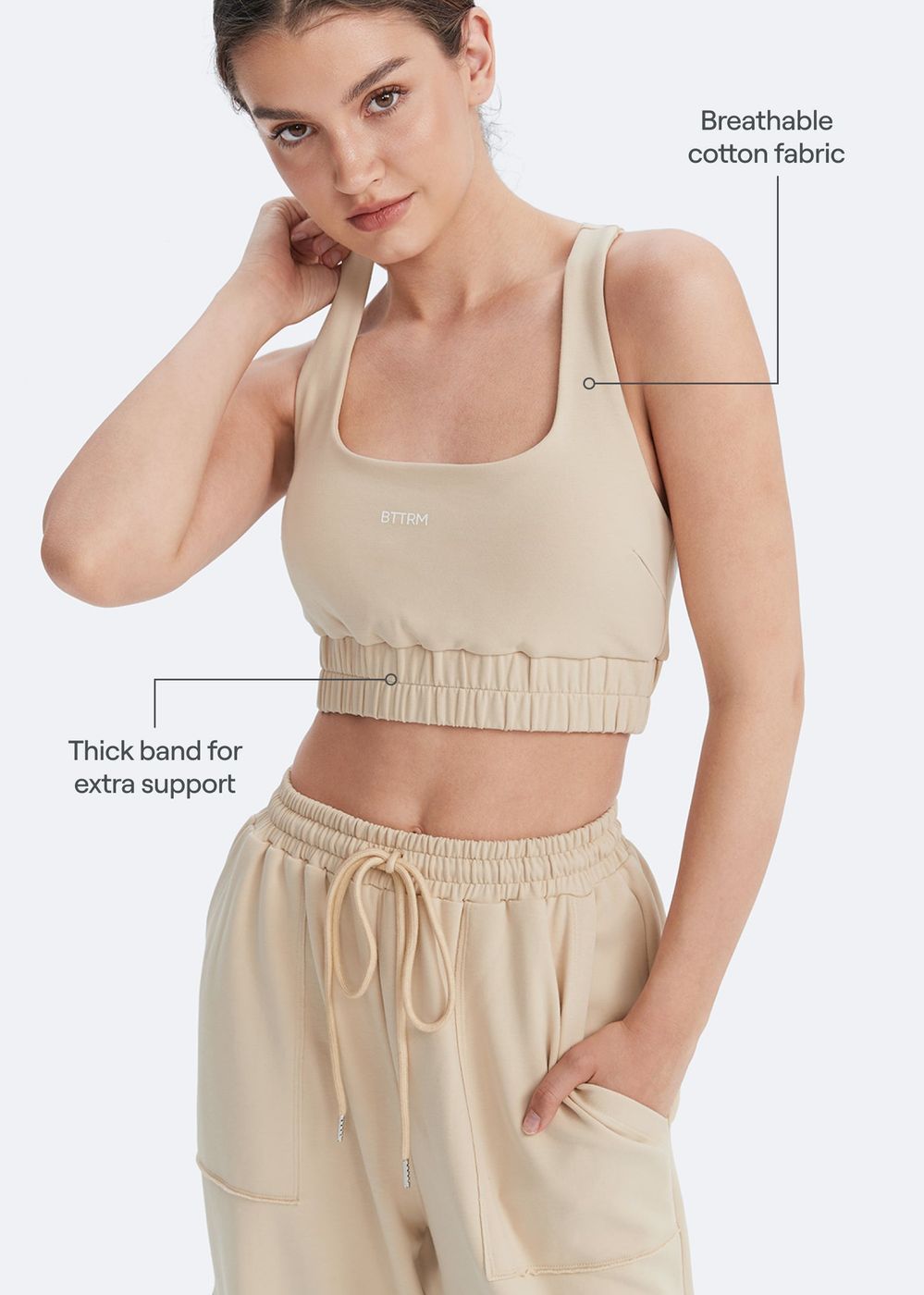 Scoop Neck Racerback Bra in Oat Milk Beige, second view
