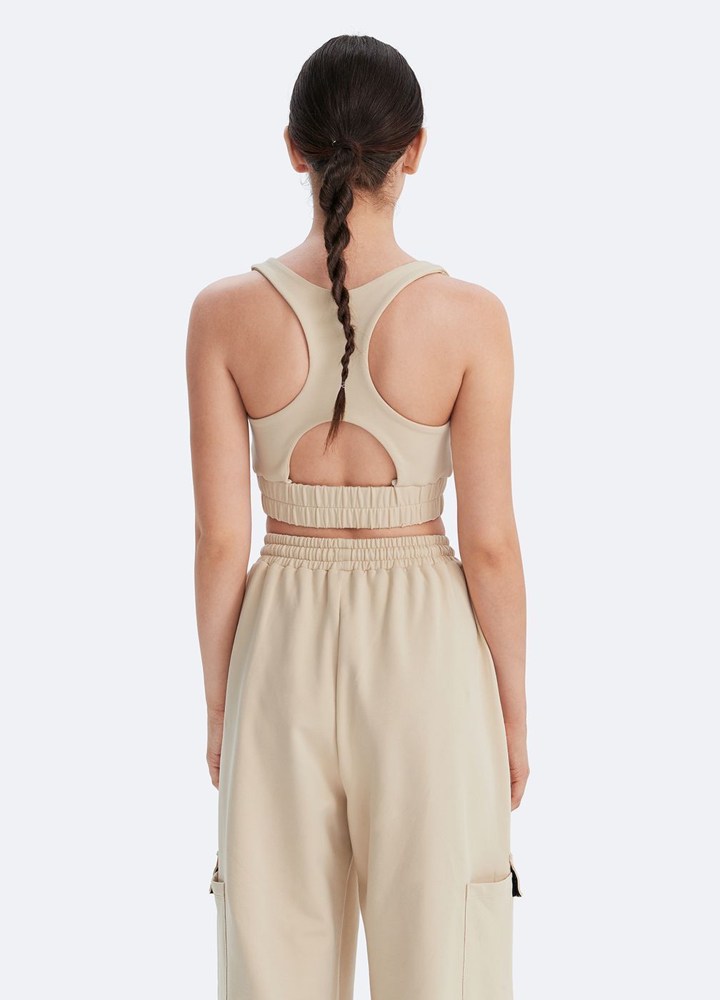 Scoop Neck Racerback Bra in Oat Milk Beige, detail