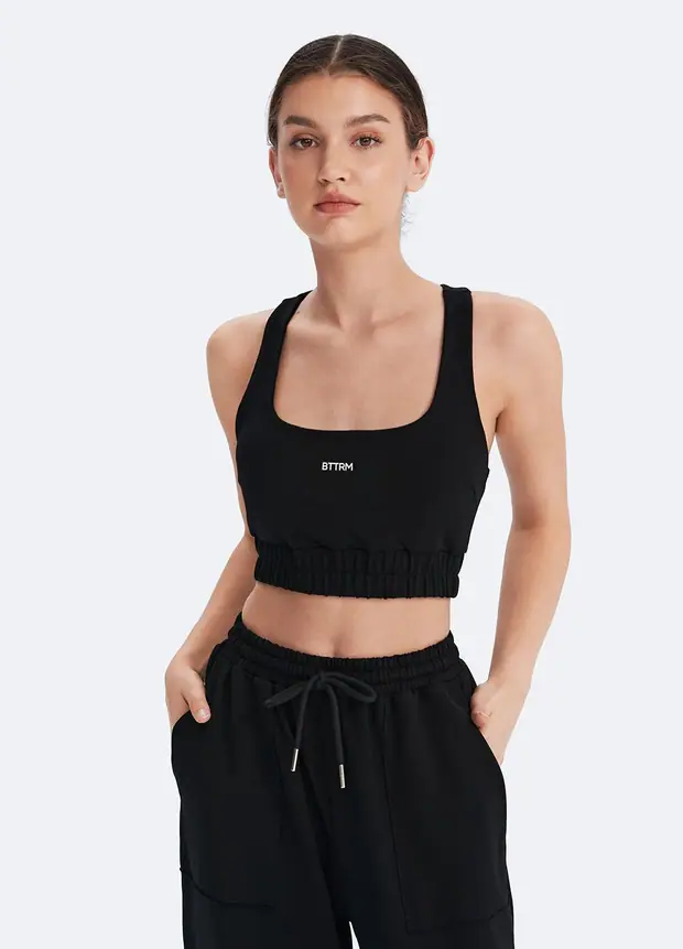 Scoop Neck Racerback Bra in Black, front view
