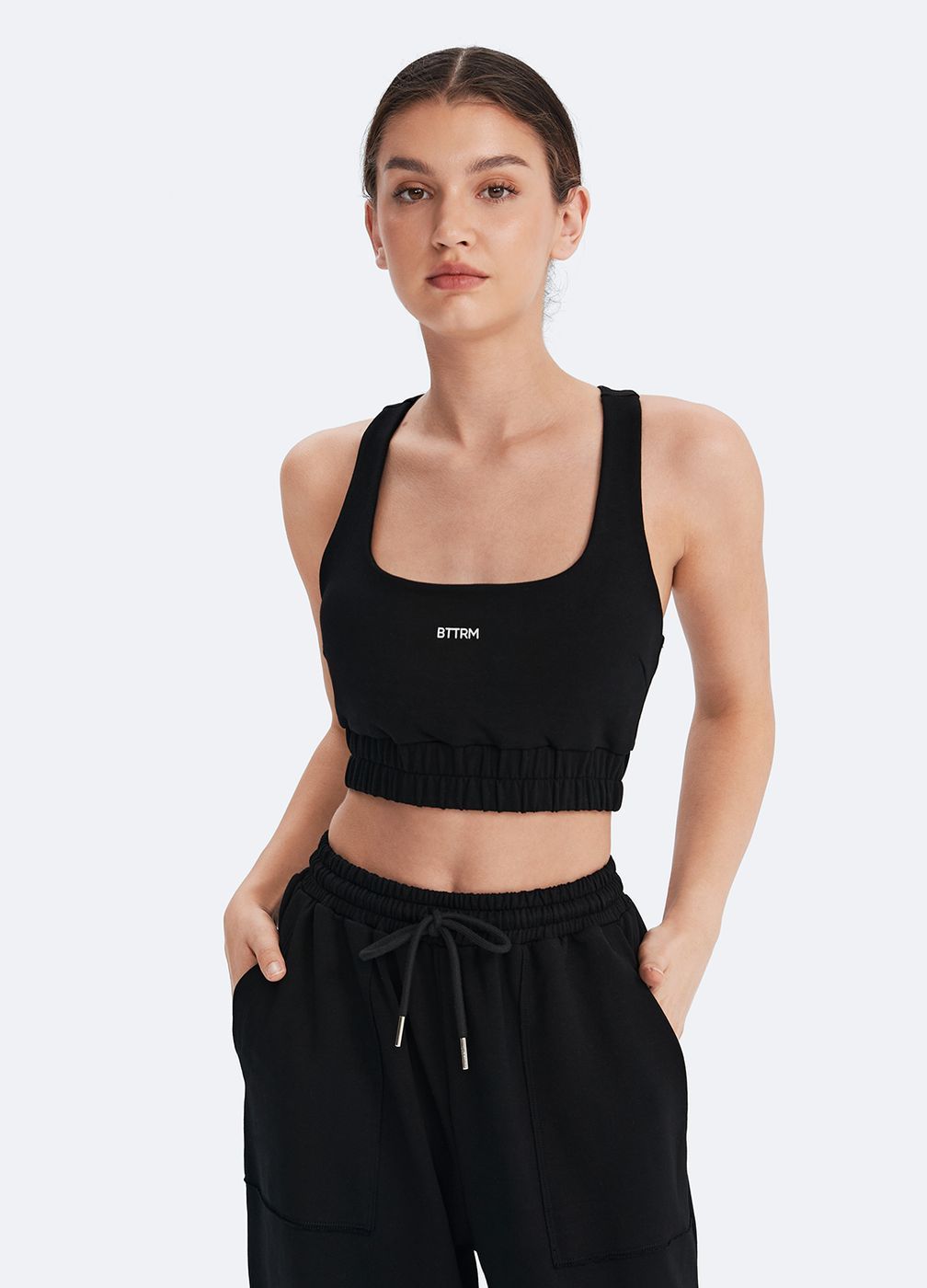 Scoop Neck Racerback Bra in Black, front view