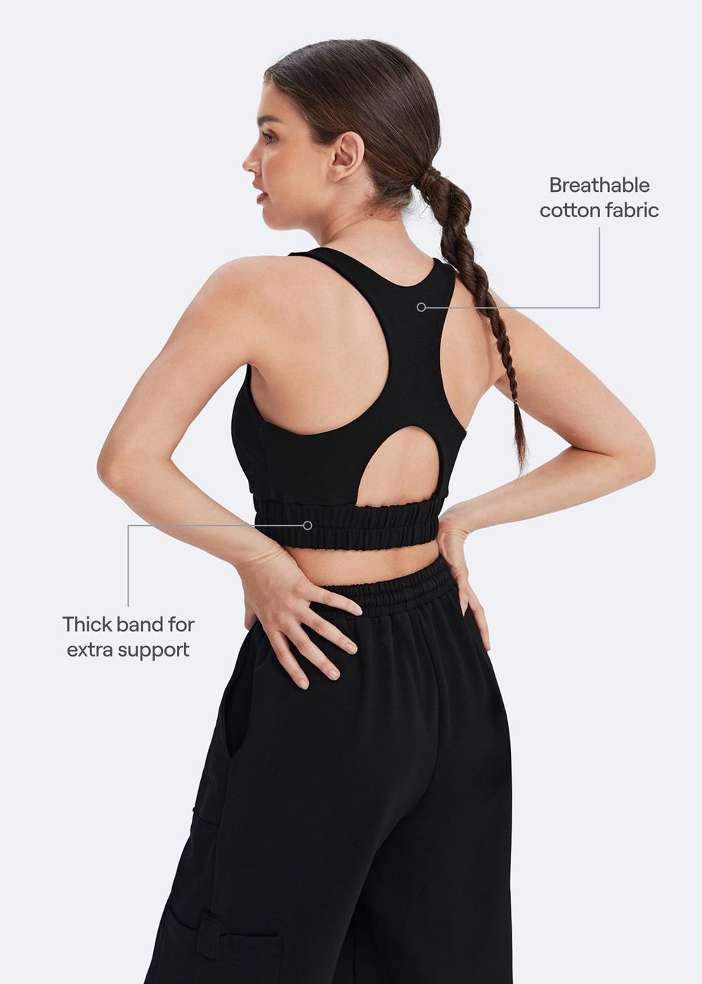 Scoop Neck Racerback Bra in Black, second view
