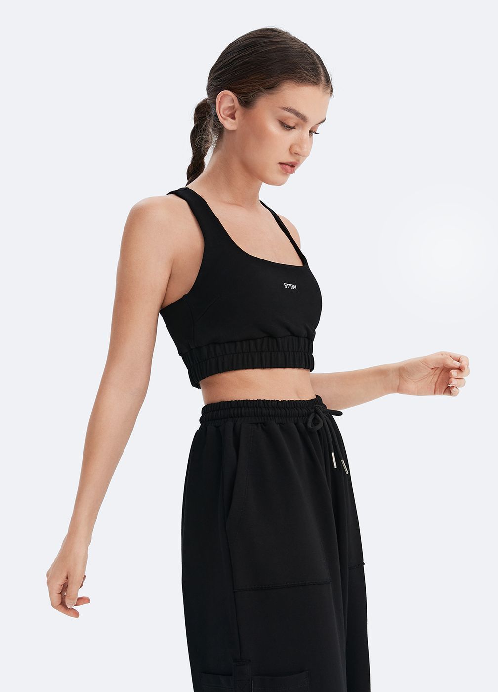 Scoop Neck Racerback Bra in Black, detail