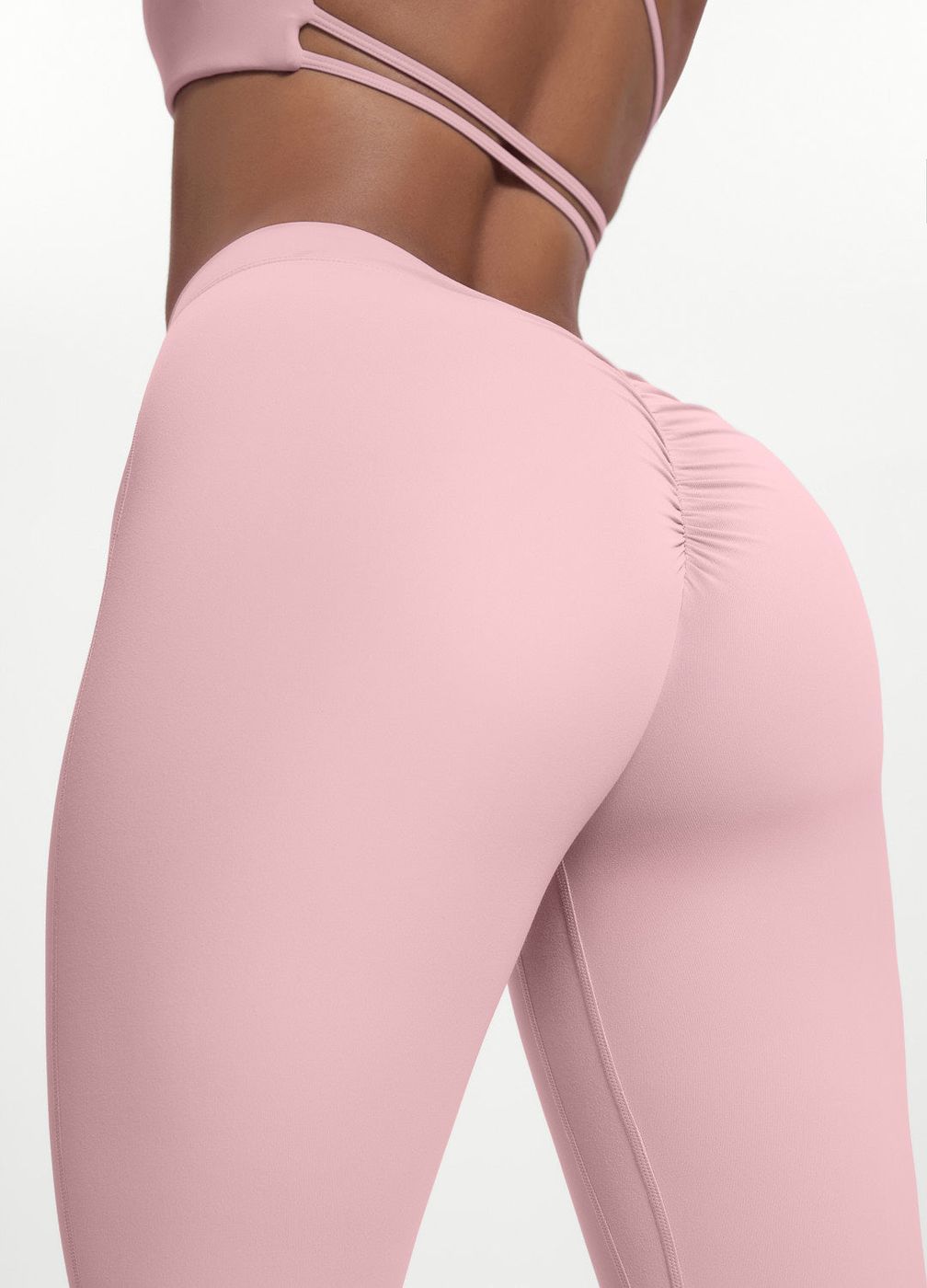 Scrunch Back Flared Leggings in Ballet Pink, detail