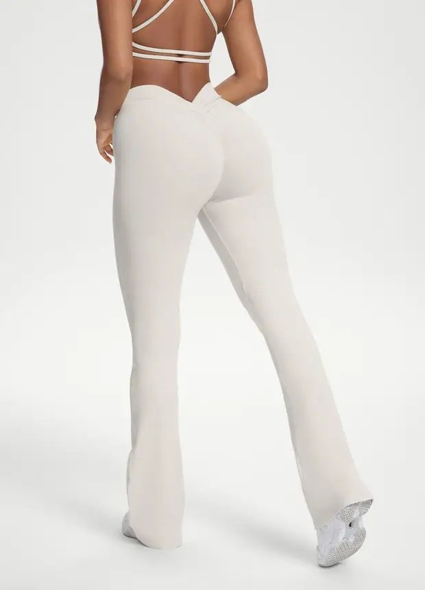 Scrunch Back Flared Leggings in White, front view
