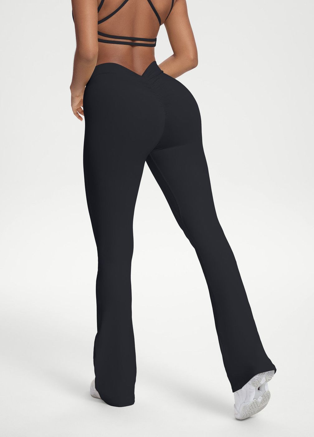 Scrunch Back Flared Leggings in Black, detail