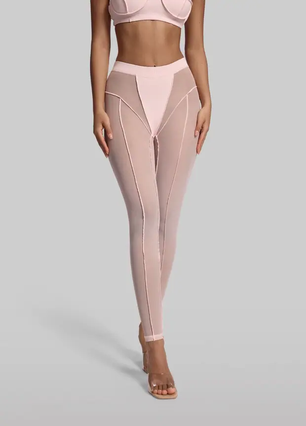 Semi-sheer High-rise Leggings in Ballet Pink, front view