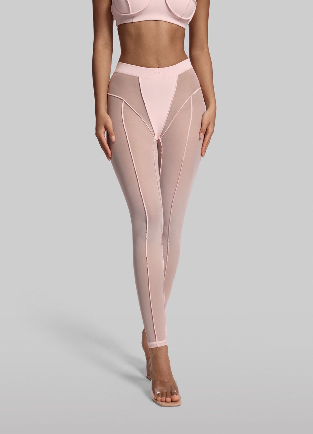 Semi-sheer High-rise Leggings in Ballet Pink, front view