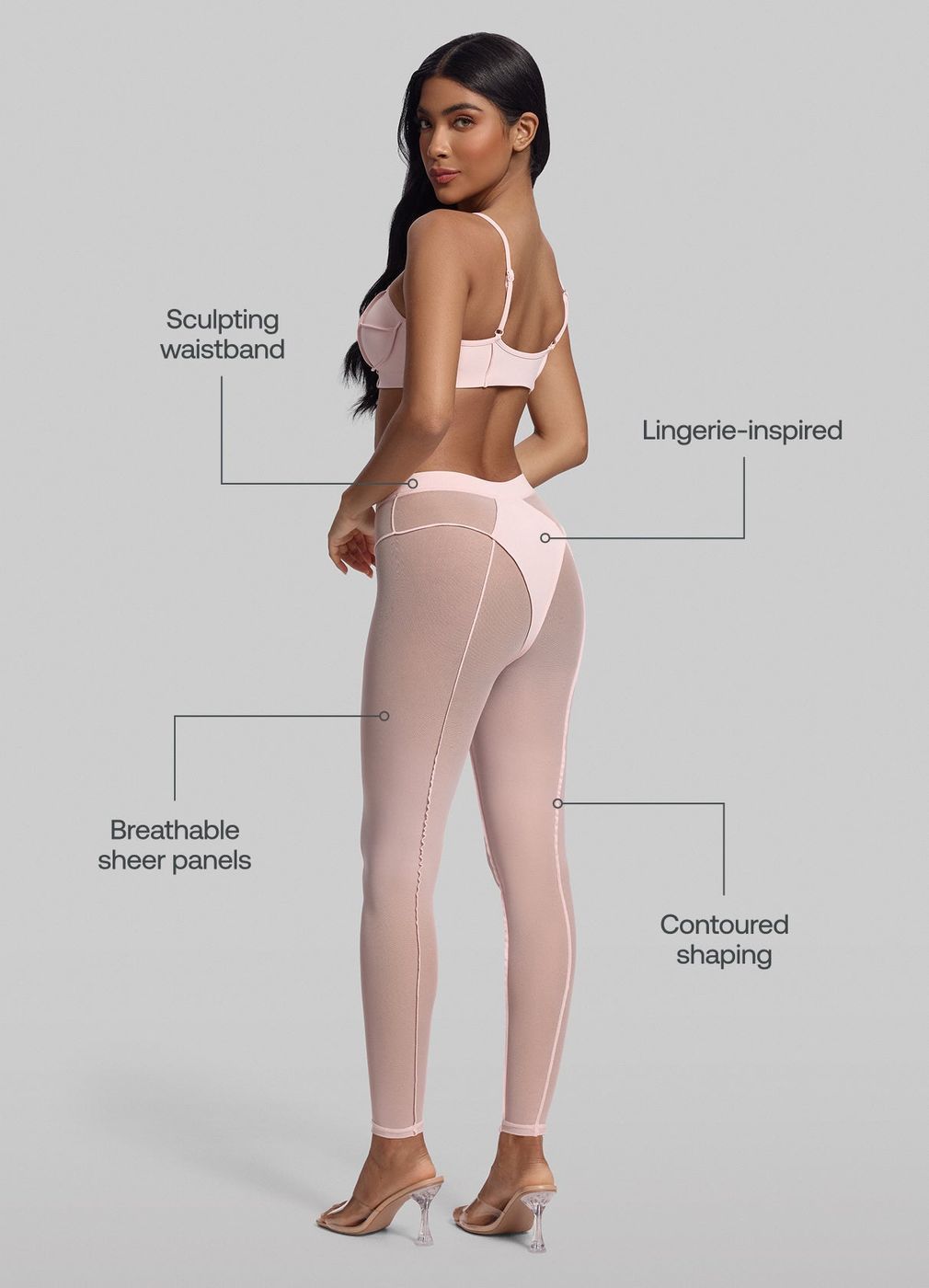 Semi-sheer High-rise Leggings in Ballet Pink, second view