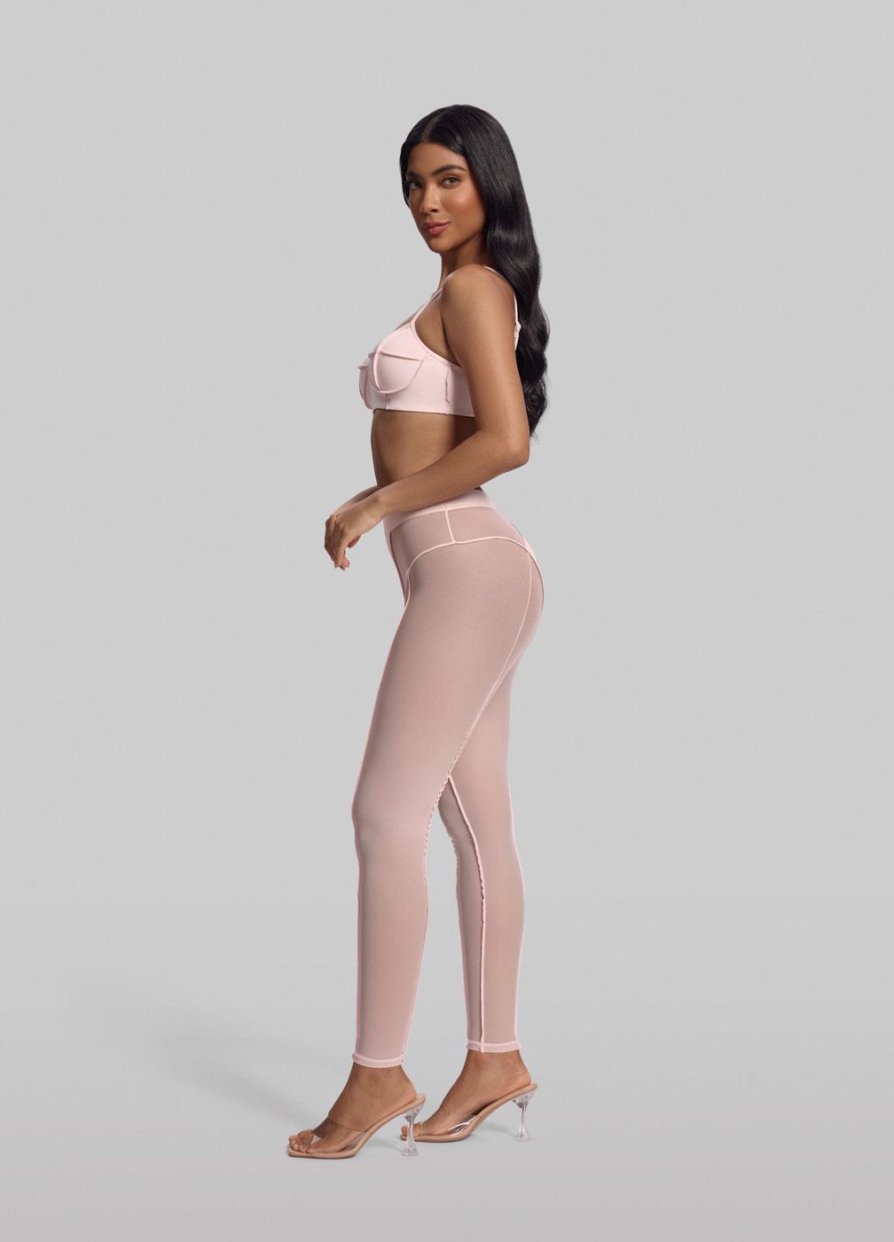 Semi-sheer High-rise Leggings in Ballet Pink, detail