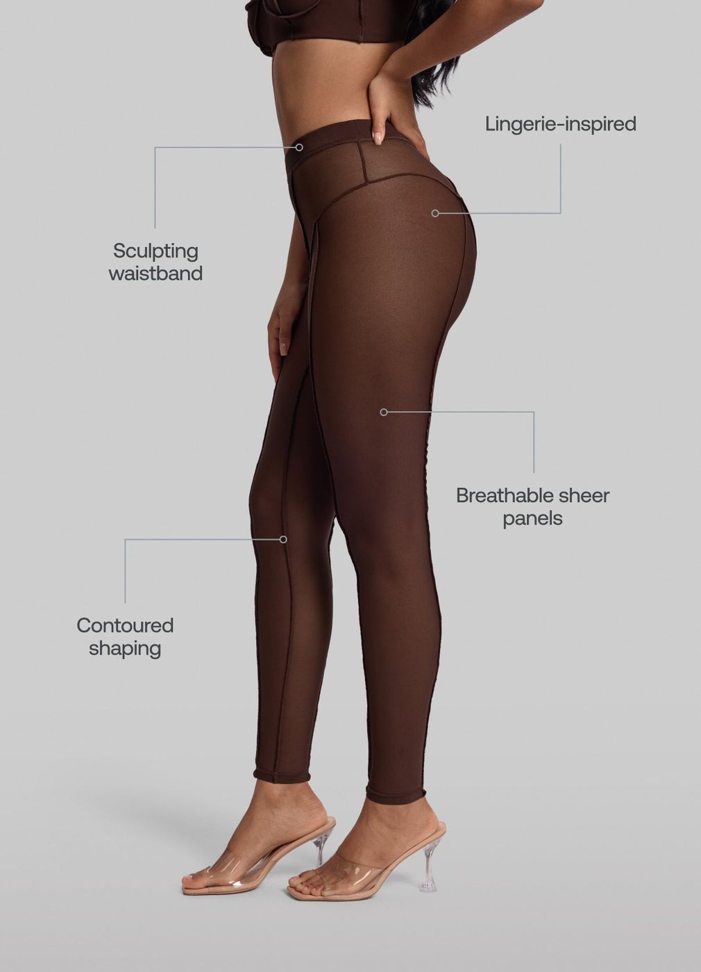 Semi-sheer High-rise Leggings in Chocolate, second view