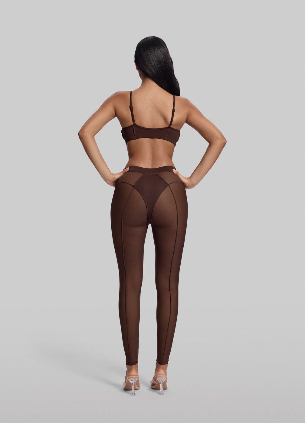 Semi-sheer High-rise Leggings in Chocolate, detail