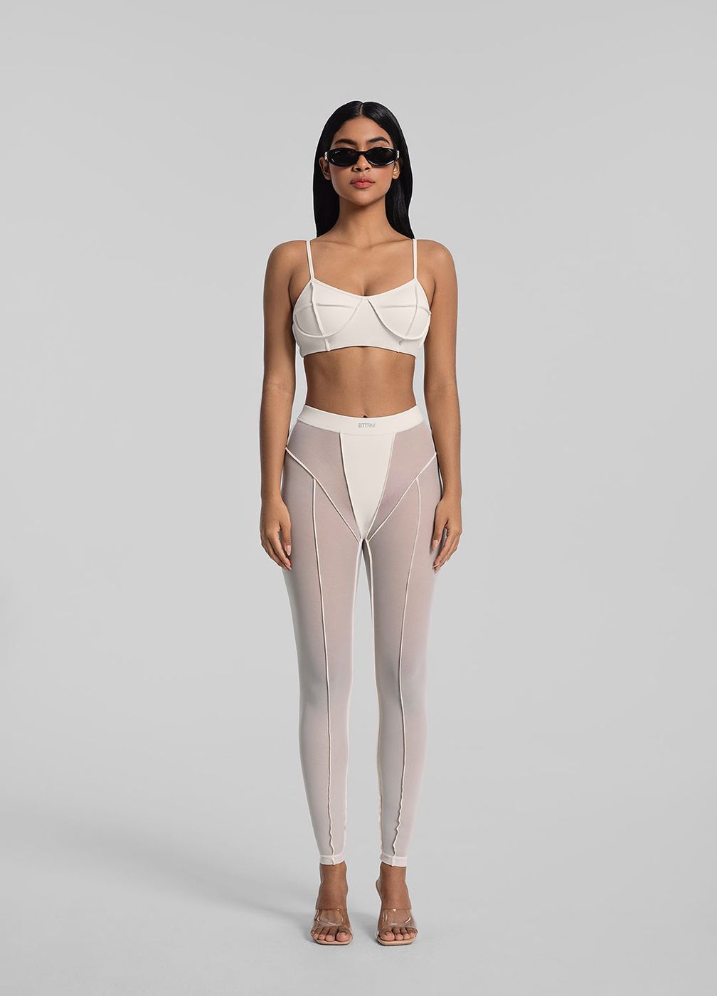 Semi-sheer High-rise Leggings in Ivory, front view
