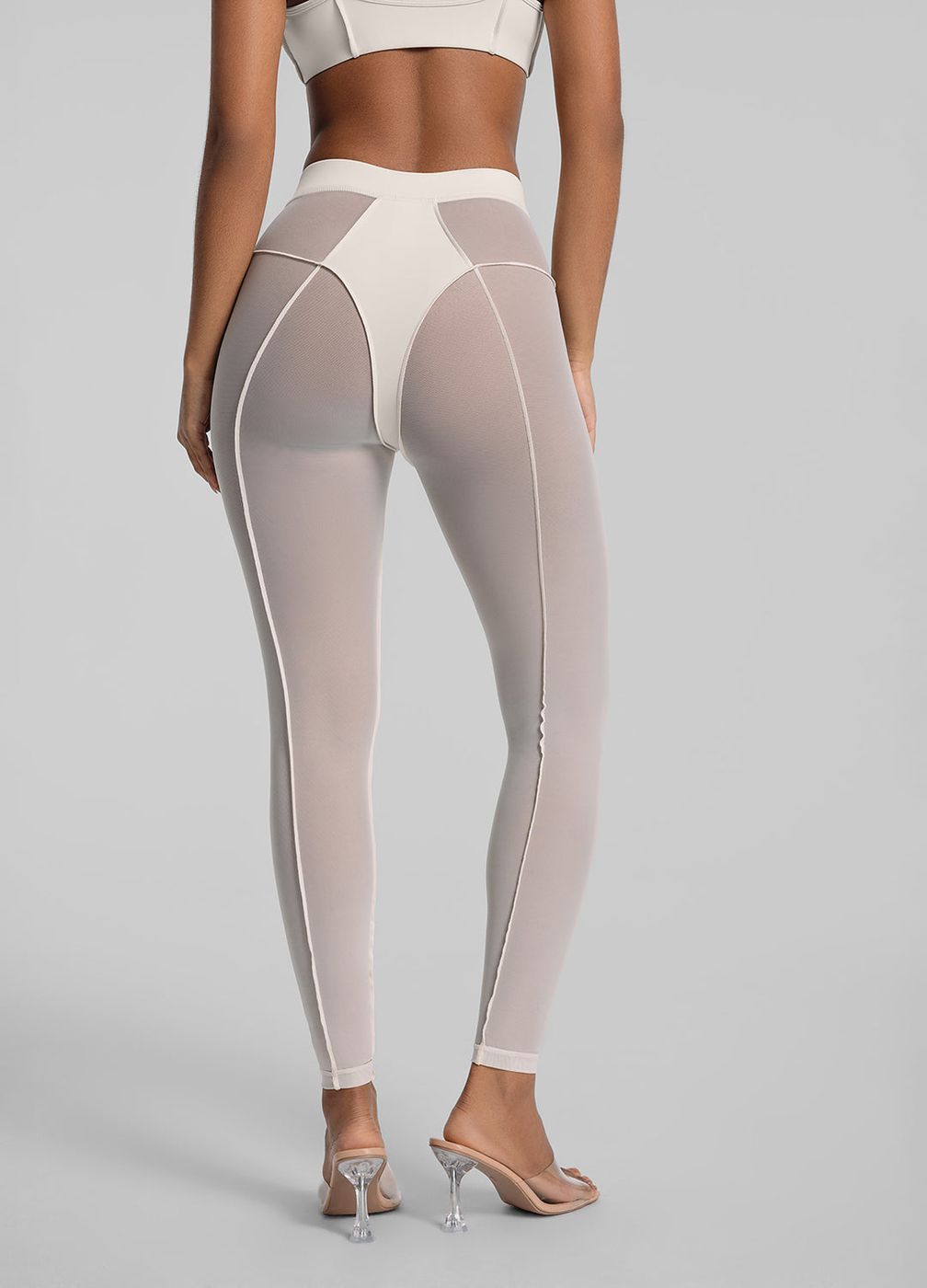 Semi-sheer High-rise Leggings in Ivory, detail