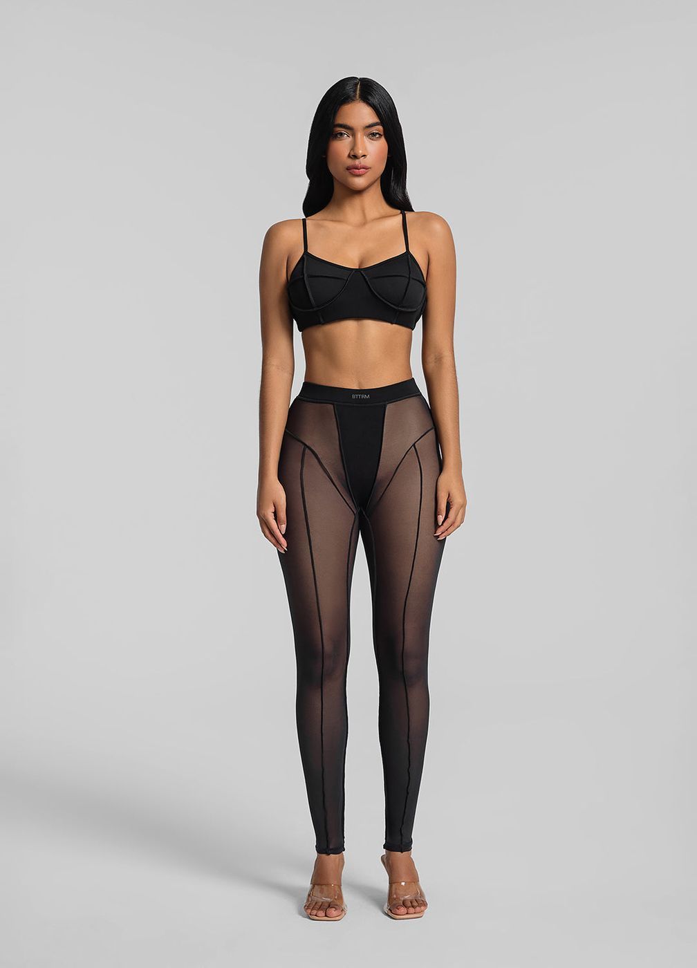 Semi-sheer High-rise Leggings in Black, front view