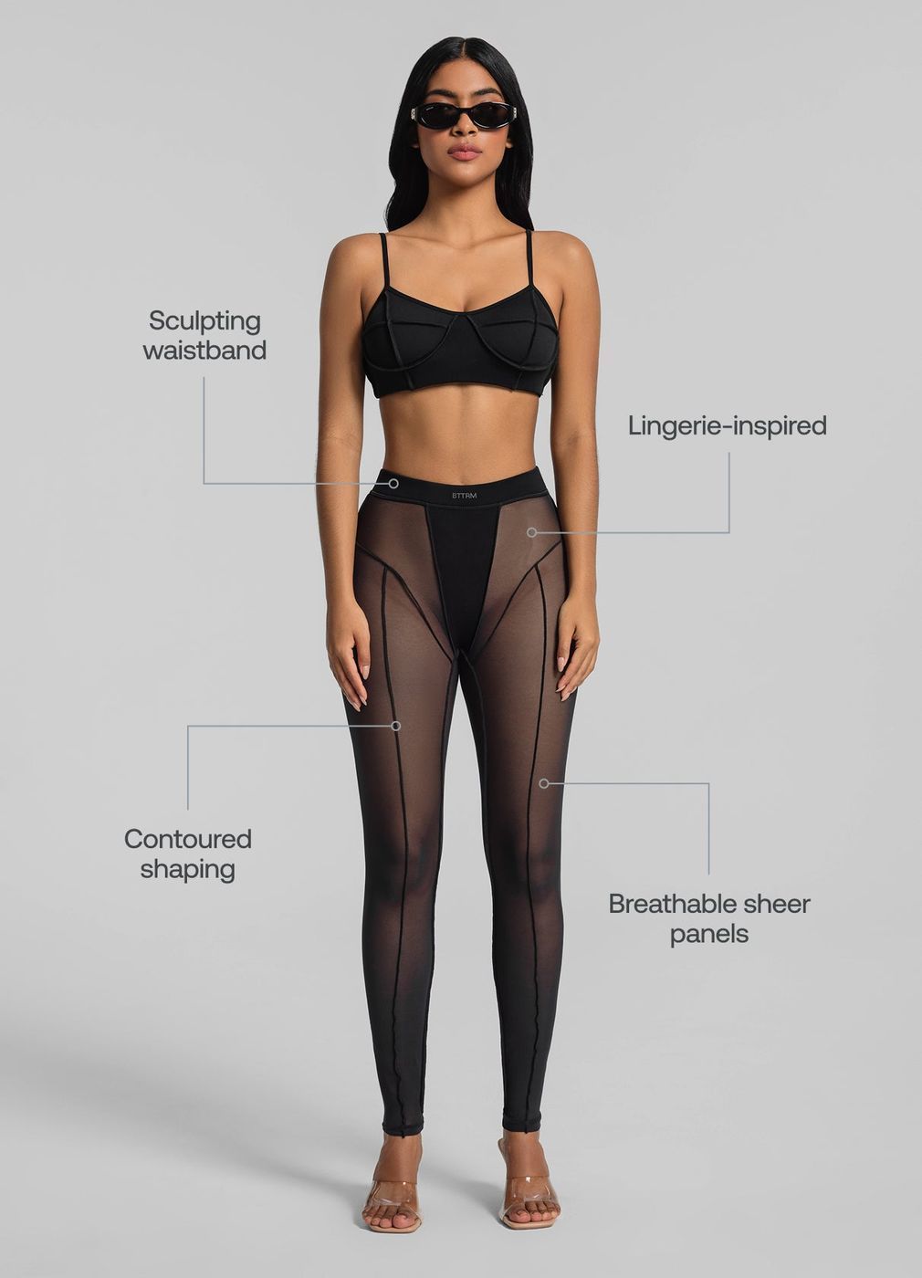 Semi-sheer High-rise Leggings in Black, second view