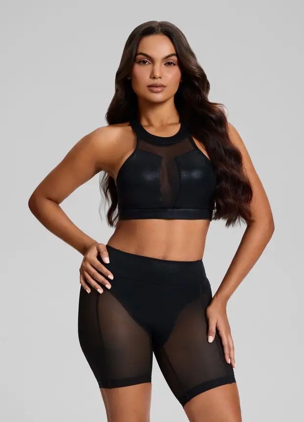 Sheer Biker Shorts in Black, front view