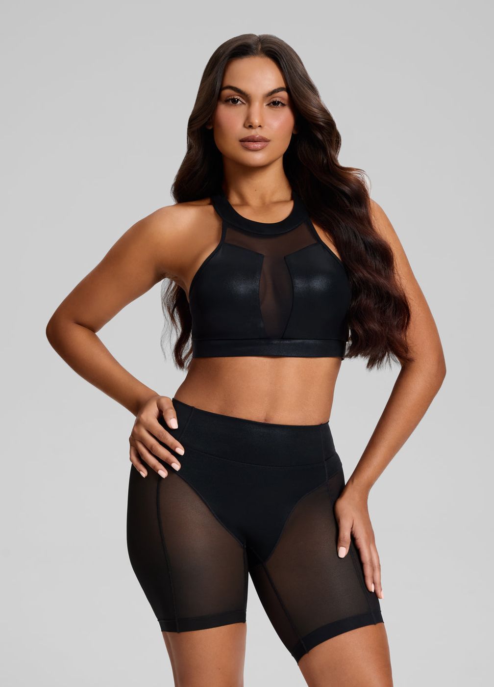 Sheer Biker Shorts in Black, front view