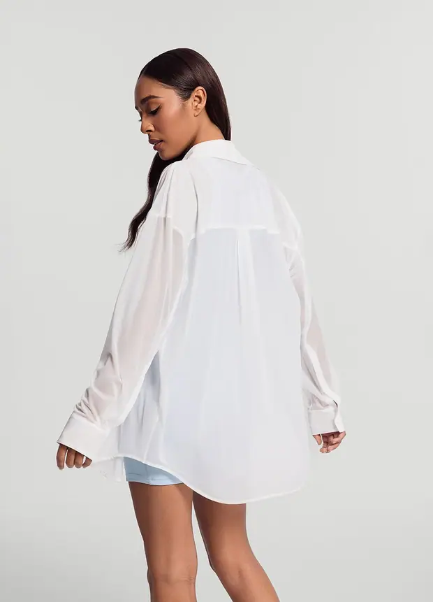 Sheer Button-up Shirt in White, front view