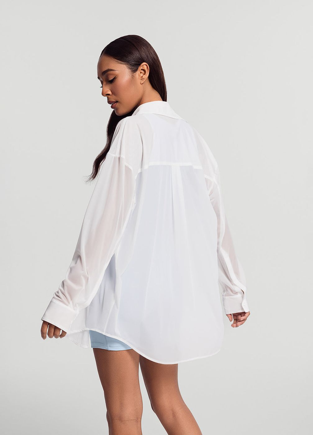 Sheer Button-up Shirt in White, front view