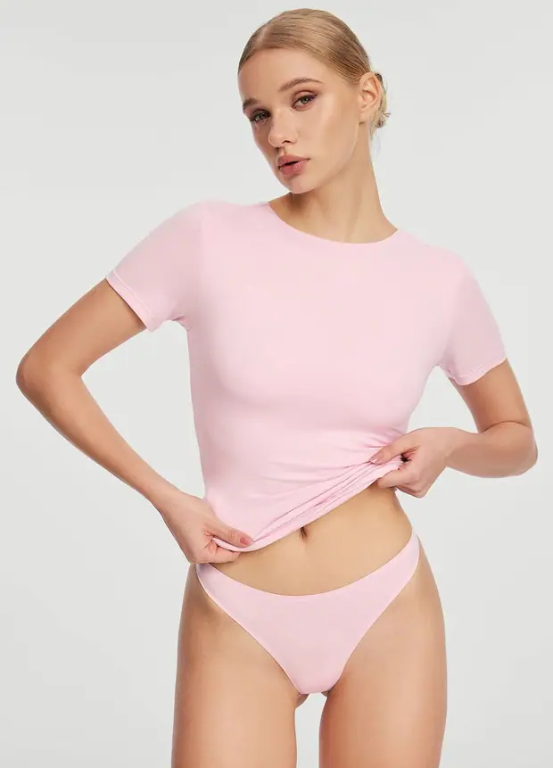 Short Sleeve Crew Neck Top in Ballet Pink, front view