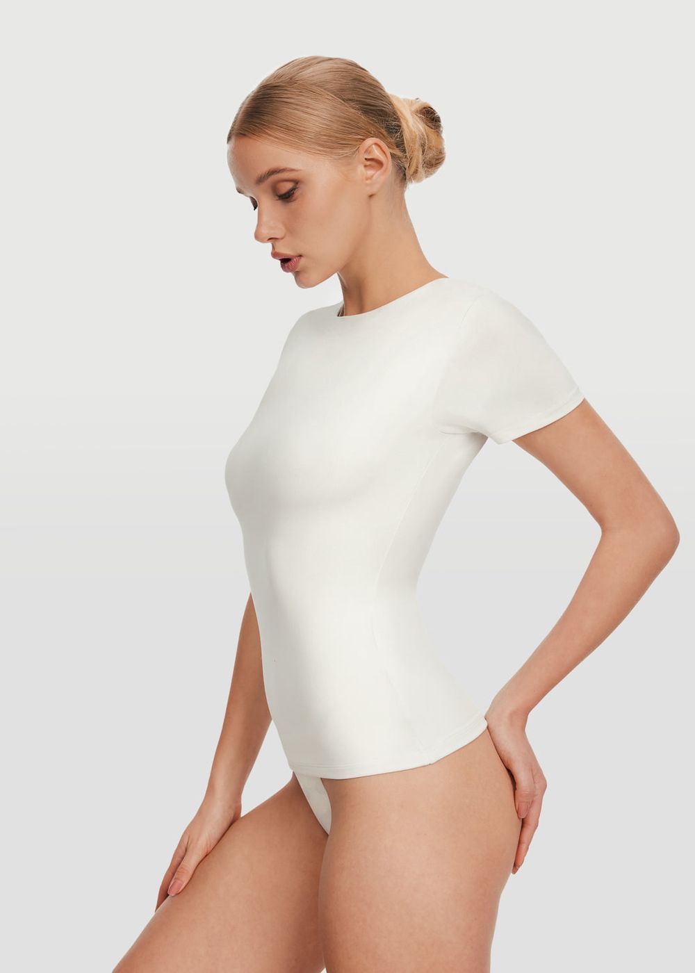 Short Sleeve Crew Neck Top in White, second view