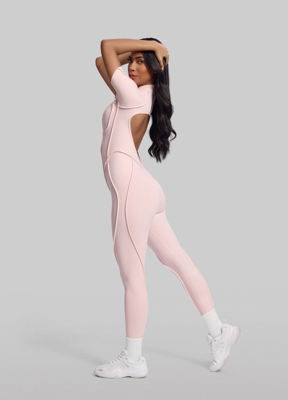 Short Sleeve Full-length Catsuit in Ballet Pink, second view