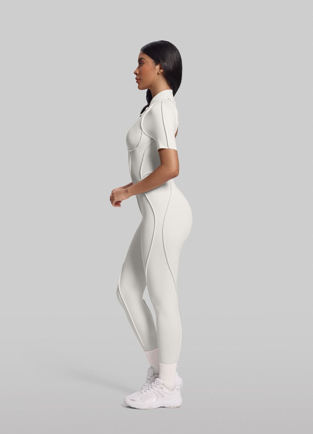Short Sleeve Full-length Catsuit in Ivory, second view