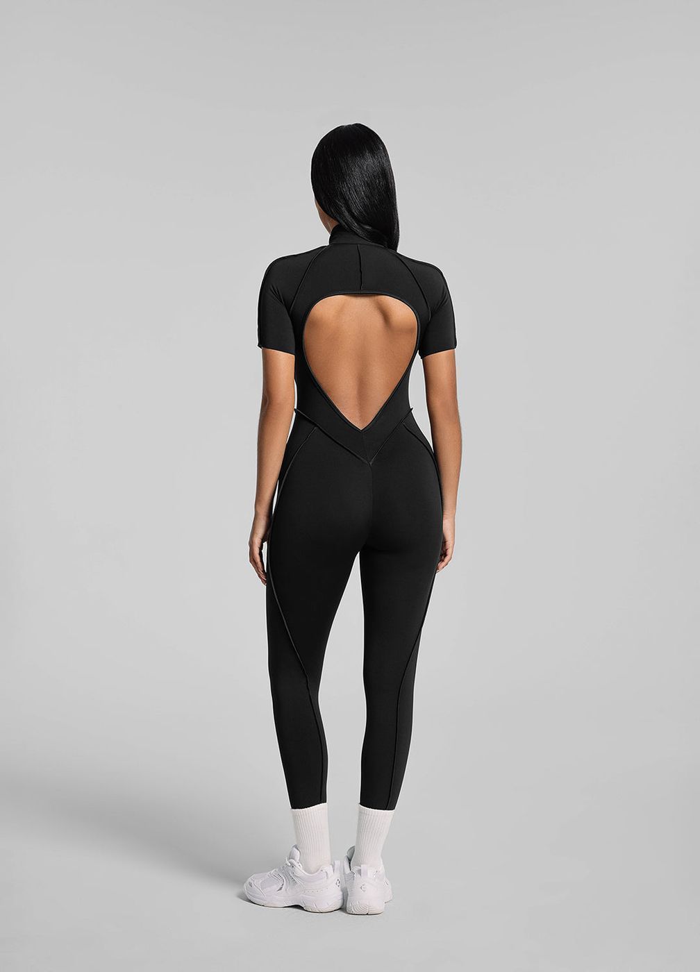 Short Sleeve Full-length Catsuit in Black, detail