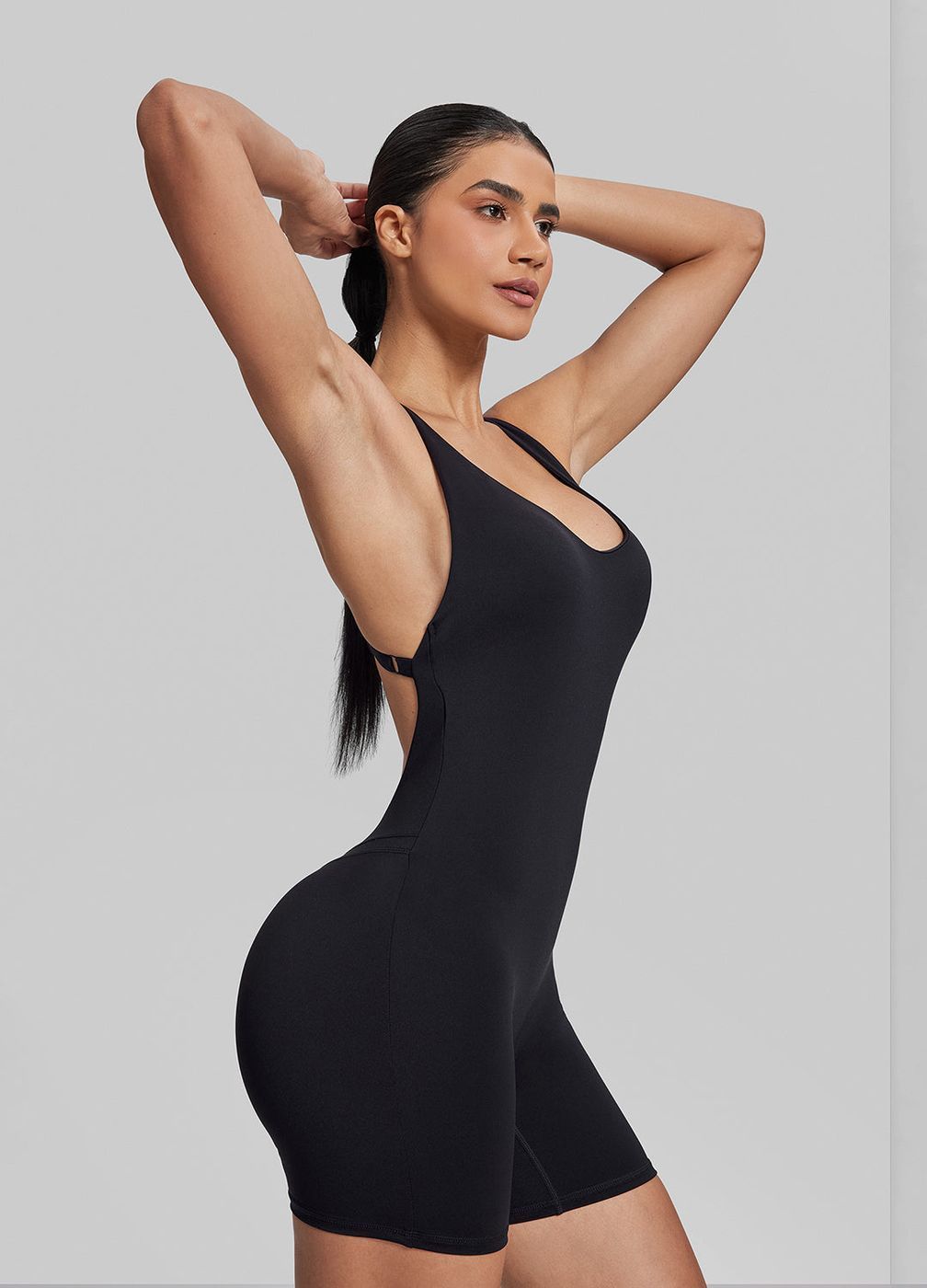 Shorts Crossback Bodysuit in Black, second view