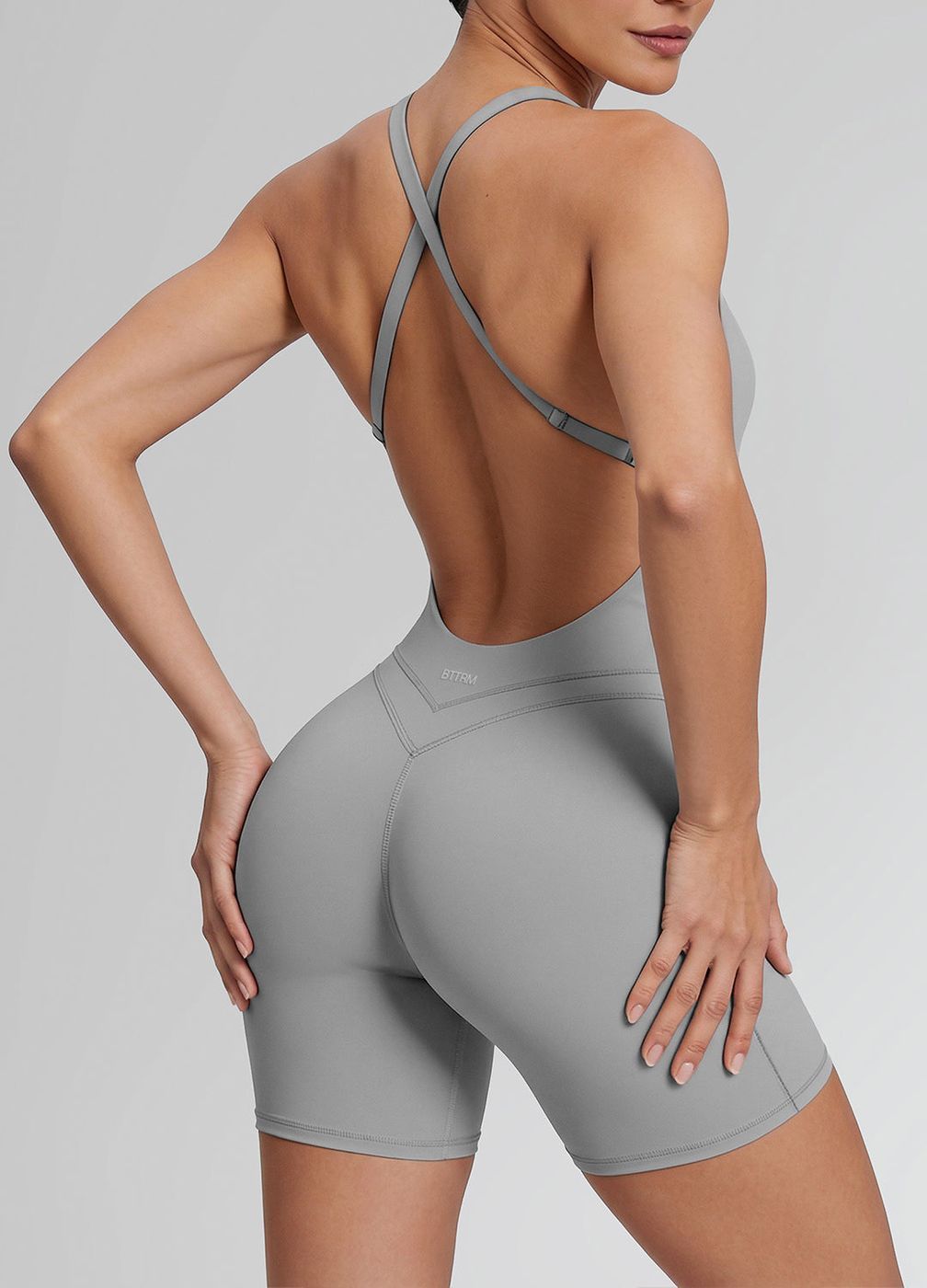 Shorts Crossback Bodysuit in Ash Grey, detail