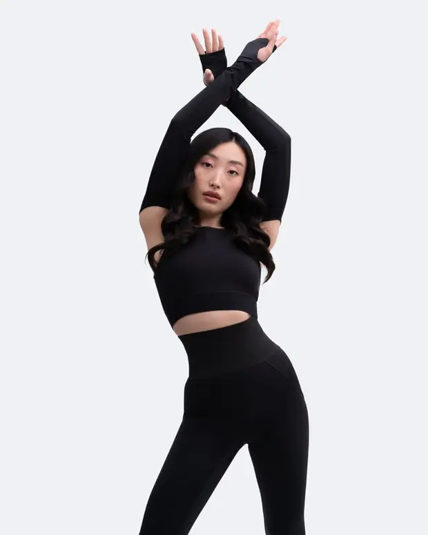 Shoulder Cut-out Crop Top in Black, front view
