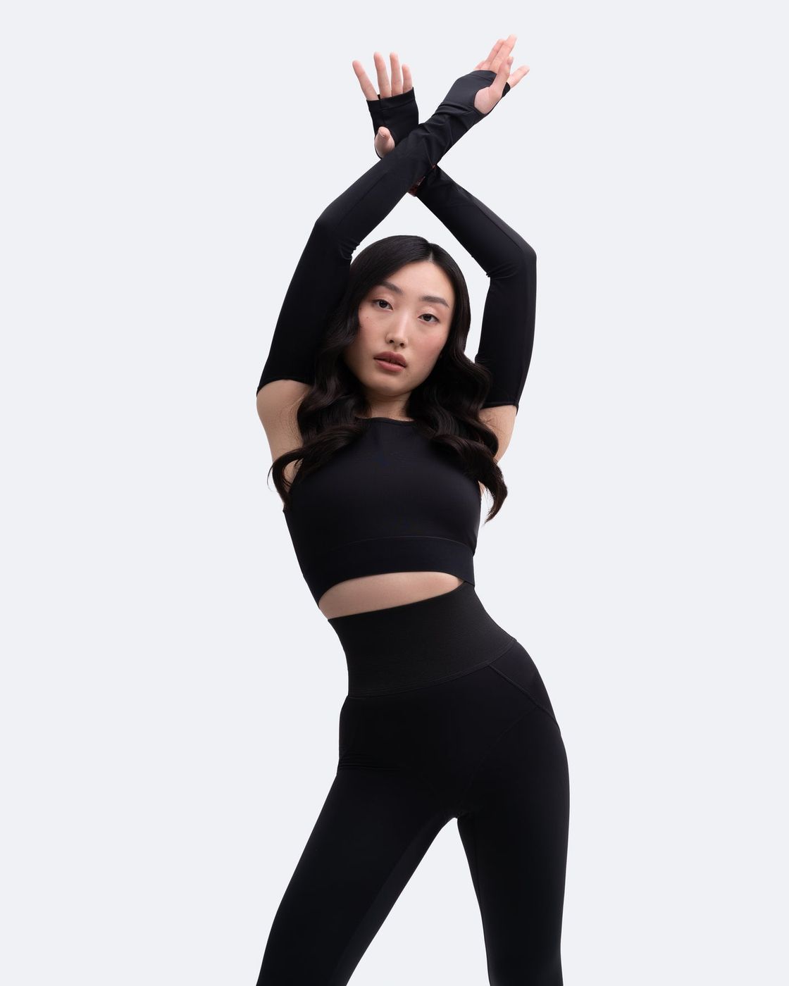 Shoulder Cut-out Crop Top in Black, front view